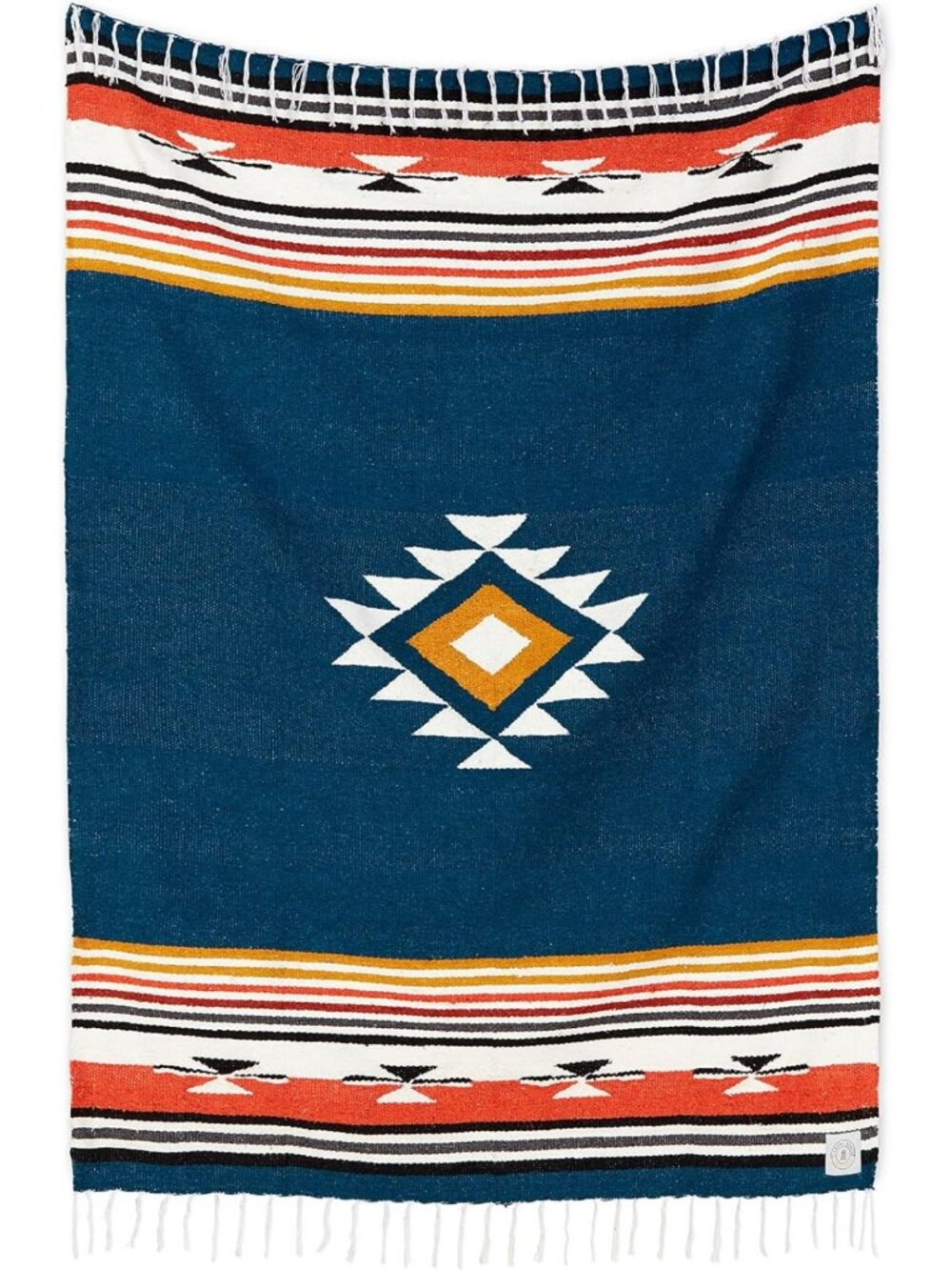 Handmade Blue & Tan Mexican Serape Blanket - Perfect for Beach, Yoga, Camping